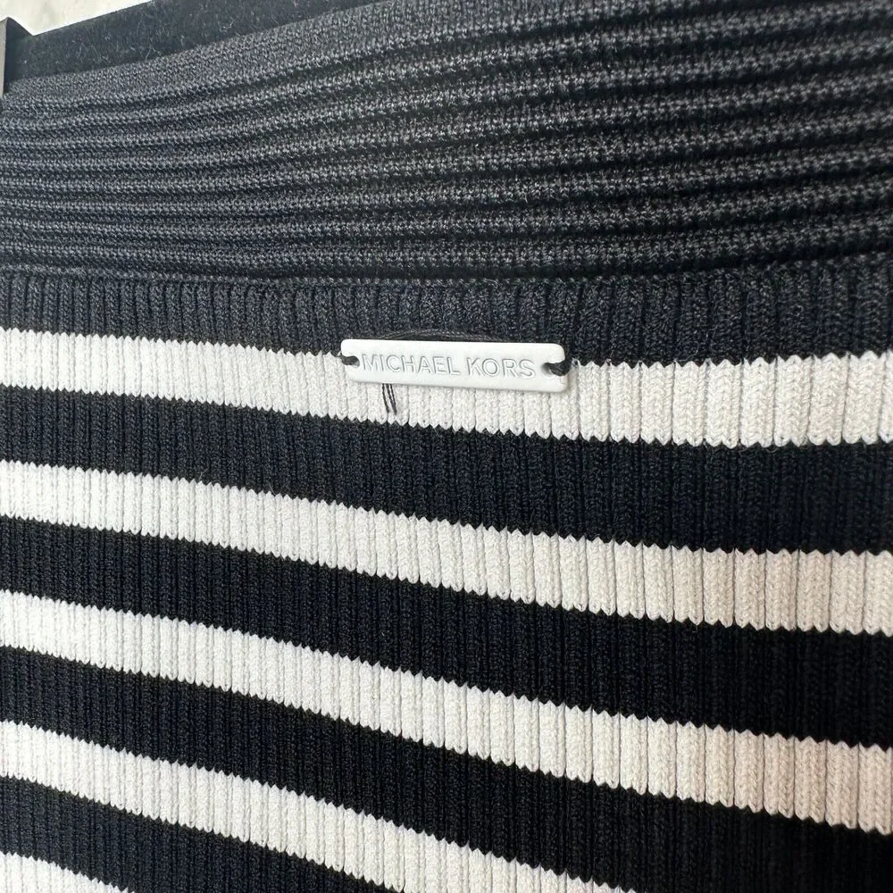 Michael Kors Black & White Striped Stretch Bodycon Tube Maxi Skirt XXS